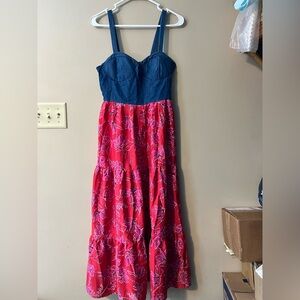 B.O.G. Collective NWT maxi dress with chambray style bustier top, floral bottom